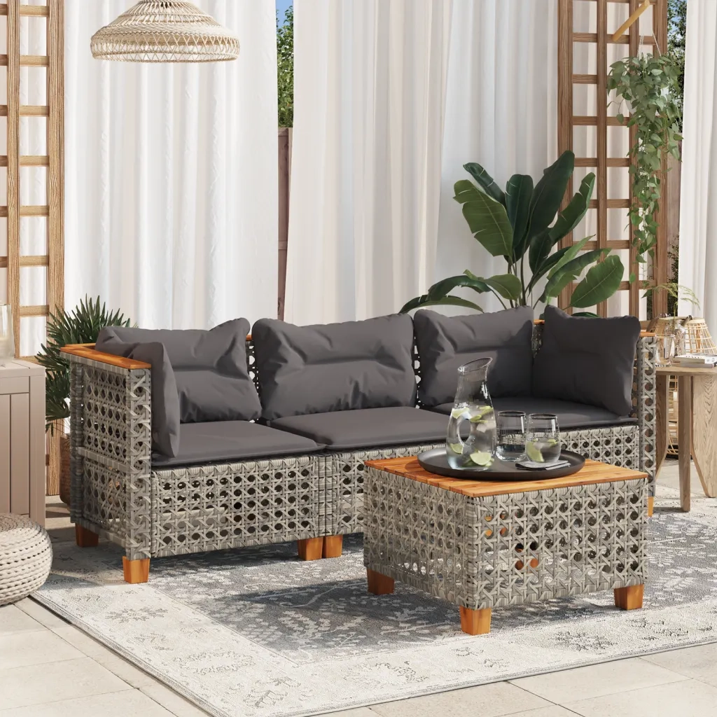 Divano da Giardino con Cuscini 3 Posti-Sofa da Giardino-Divano da esterno Grigio in Polyrattan 876789