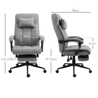 Sedia da Ufficio Ergonomica Reclinabile, Sedia Direzionale con Schiena Alta, Poltrona Ufficio con Poggiatesta e Poggiapiedi Estraibile, 66x76x112-120cm, Grigio