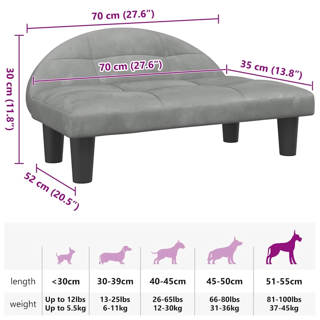 Cuccia per cani comoda cesta da divano colore chiaro 70 x 52 x 30 cm velluto grigio 02_0043120