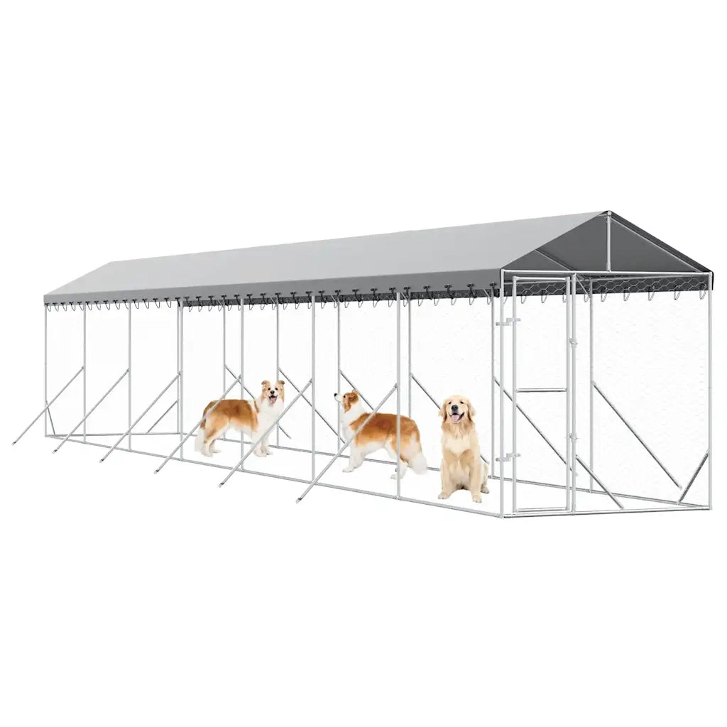 Cuccia Cani da Esterno Tetto Argento 2x14x2,5 m Acciaio Zincato 3190485