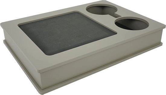 Tavolo da pranzo con base in EVA e 2 contenitori per bicchieri, dotato di telecomando e supporto per smartphone, organizzatore di supporto per braccio.