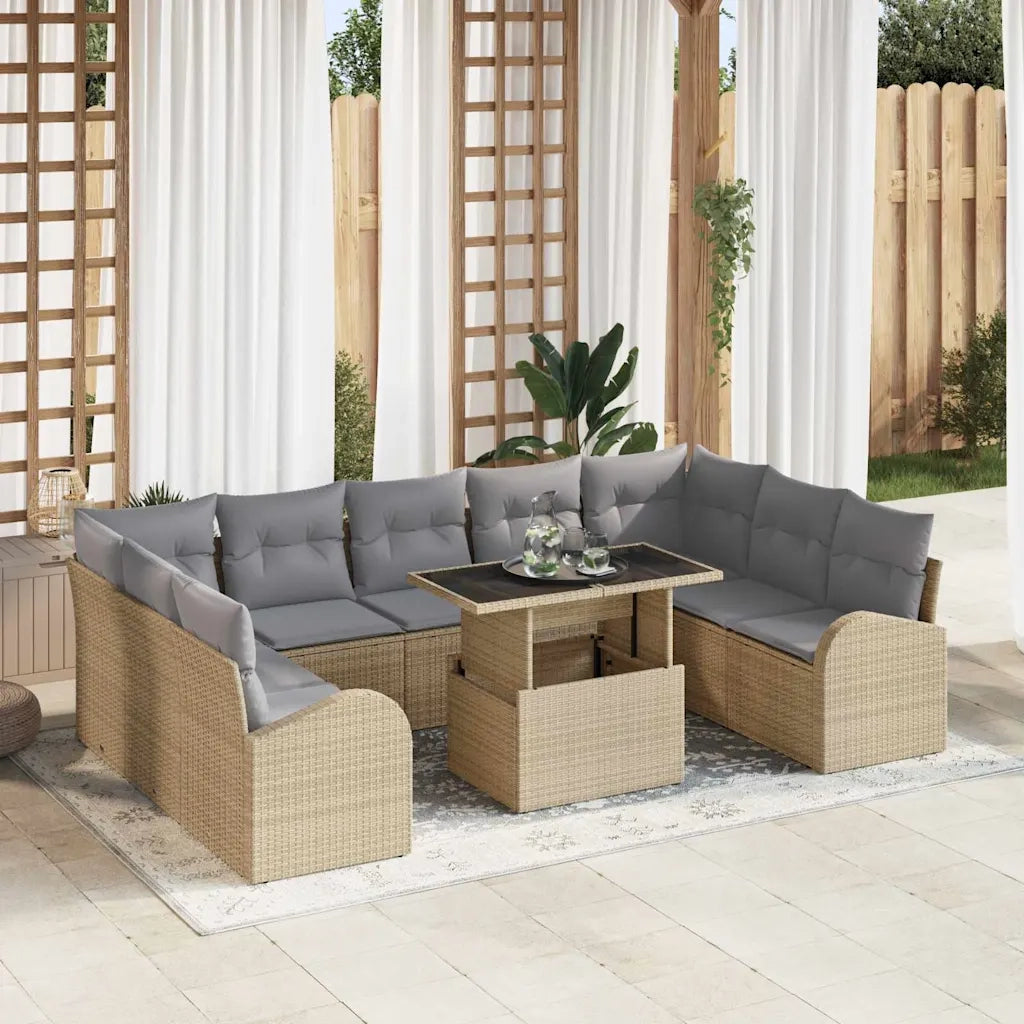 Set Divano da Giardino con cuscino 10 pcs Beige Poly Rattan 3357443