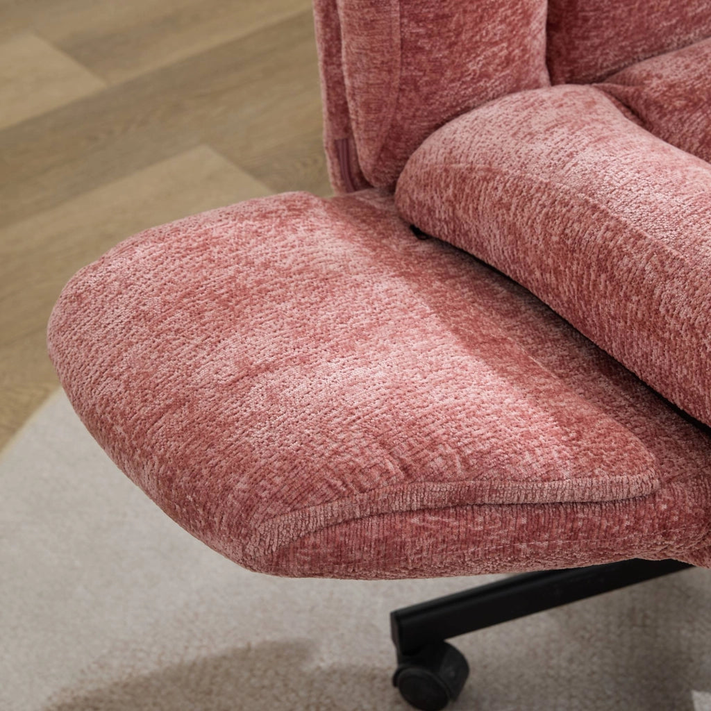 Sedia da Ufficio Girevole Imbottita in Chenille ¨C MINIMAL ¨C Rosa, Braccioli Regolabili, Altezza Regolabile