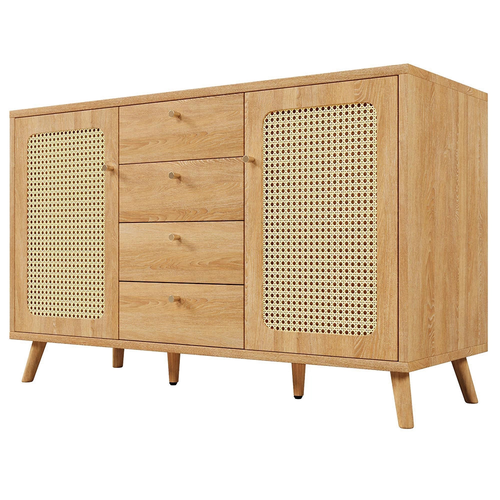 Buffet Commode con rotin - Xylo - 4 cassetti 2 ante scaffali regolabili