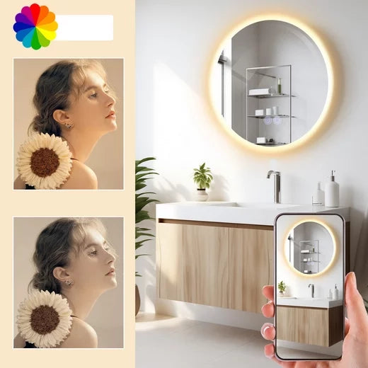ZMH Specchio da bagno rotondo da 50cm con illuminazione LED touch e sbrinamento