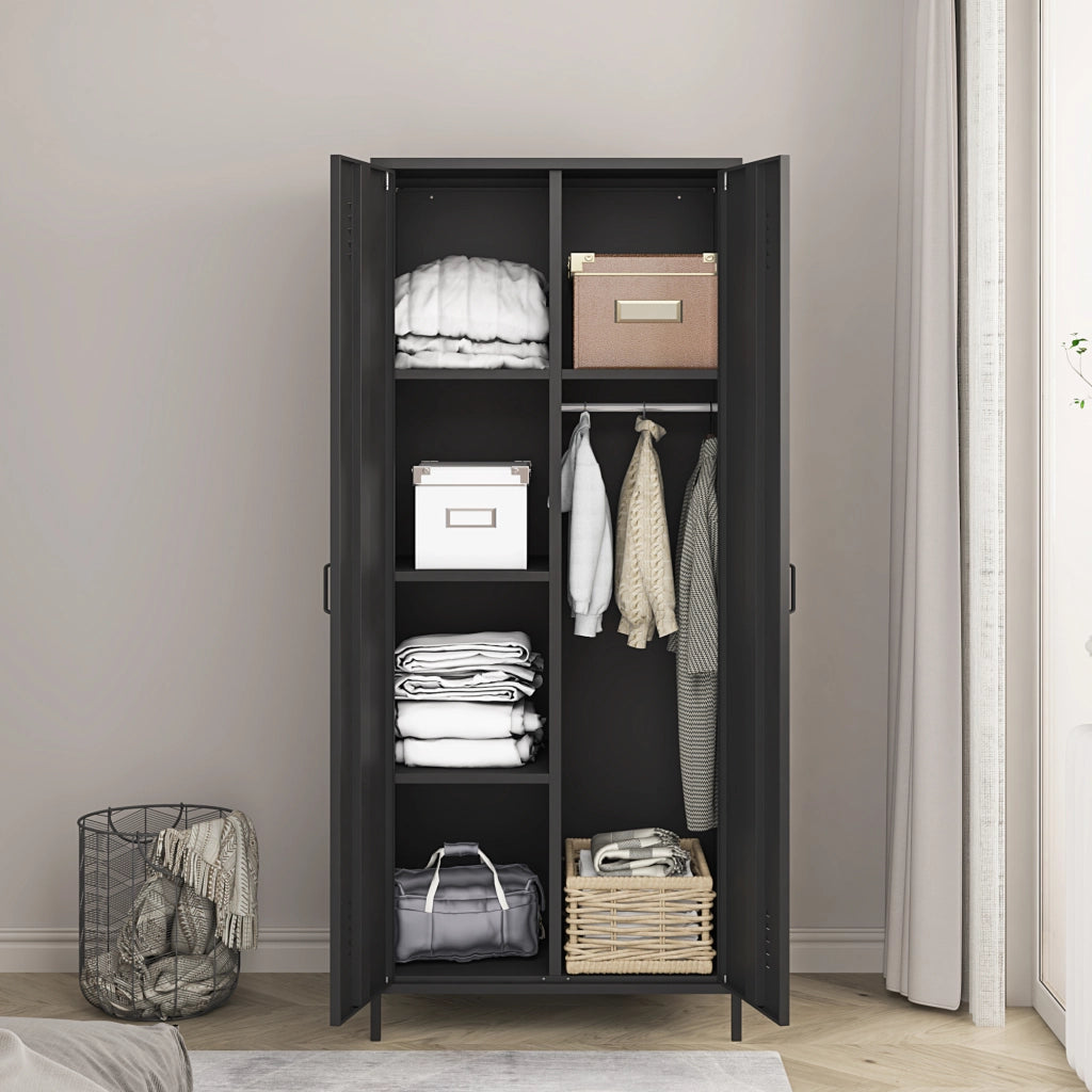 Armadio Seinäjoki per Guardaroba in Acciaio 180 x 76 x 50 cm - Nero Opaco [en.casa]