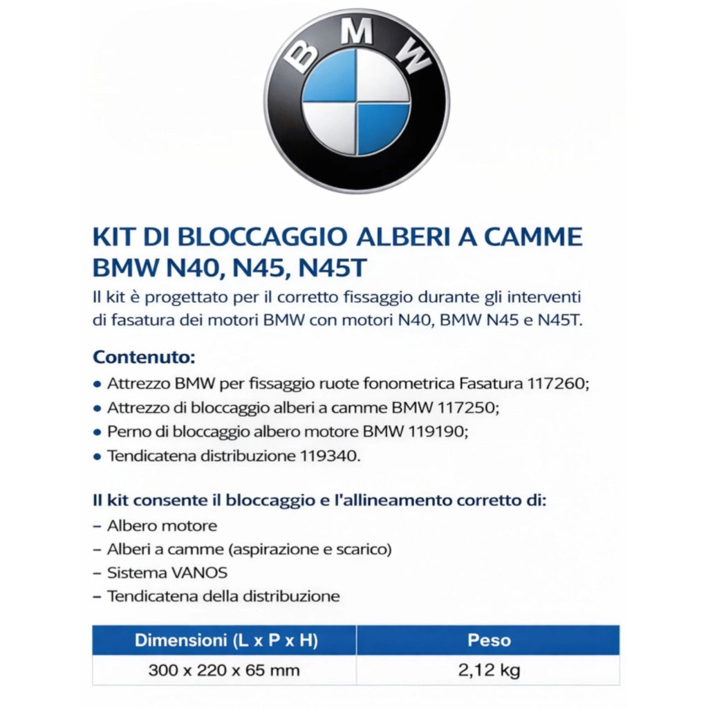 KIT Messa in Fase Bloccaggio per BMW 1.6 N40 N45 N45T Catene 1.6 116i 31 GS-626