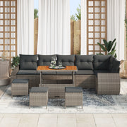 Set Divano Giardino 10 Pezzi Cuscini Grigio Polyrattan Acacia
