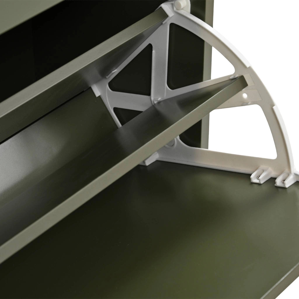 Scarpiera in legno e metallo con 3 ante, verde kaki