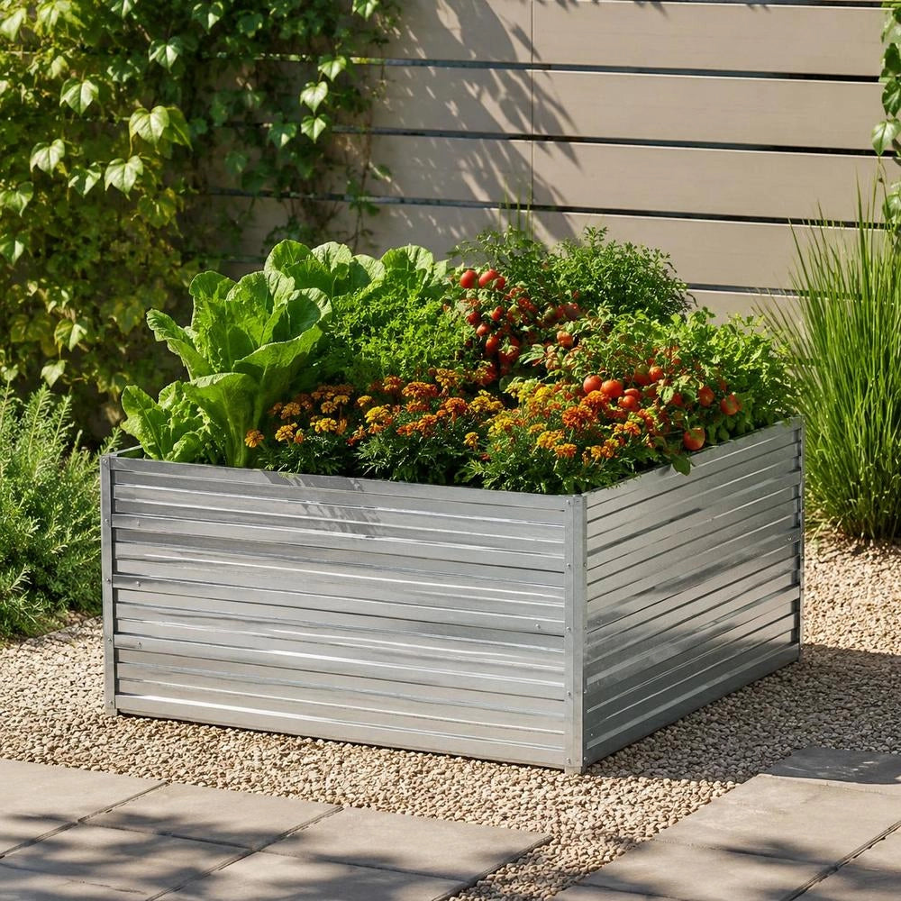 Garden Raised Bed 100x100x45 Cm Galvanized Steel Silver
