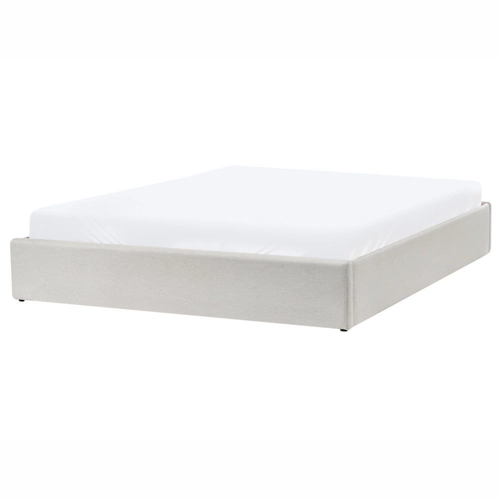 Letto matrimoniale con contenitore in tessuto beige chiaro 180 x 200 cm portaoggetti stile moderno