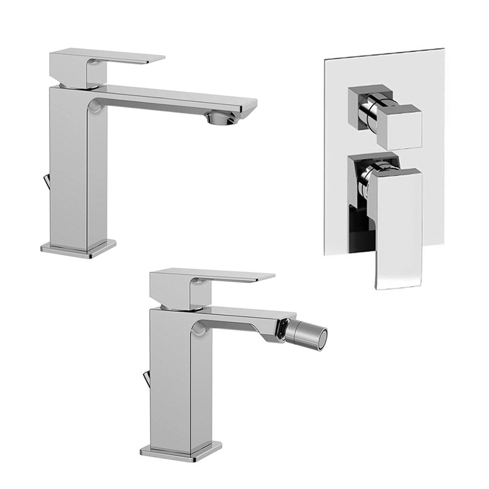 Set miscelatore lavabo, bidet e incasso doccia 2 vie cromati in ottone Ella