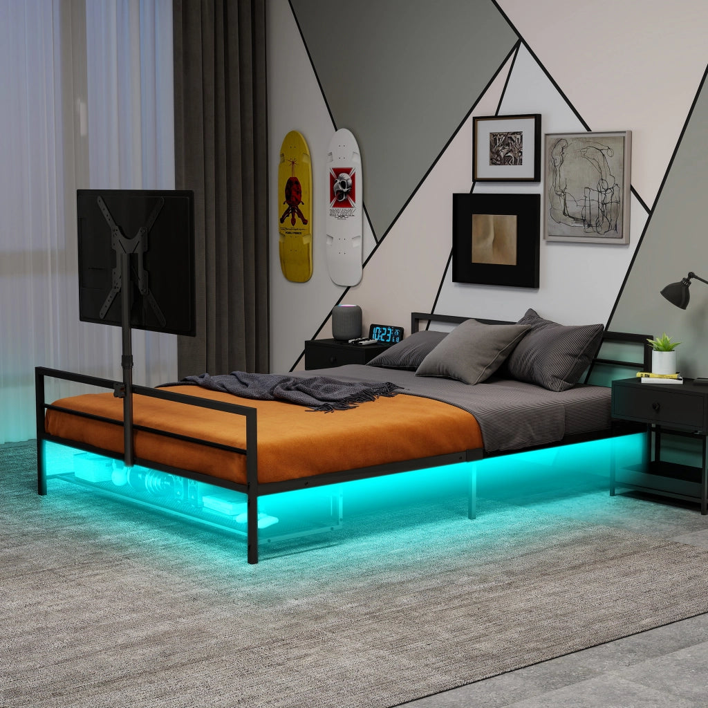 LETTO Gaming in Metallo Nero con Supporto Regolabile e Luci LED