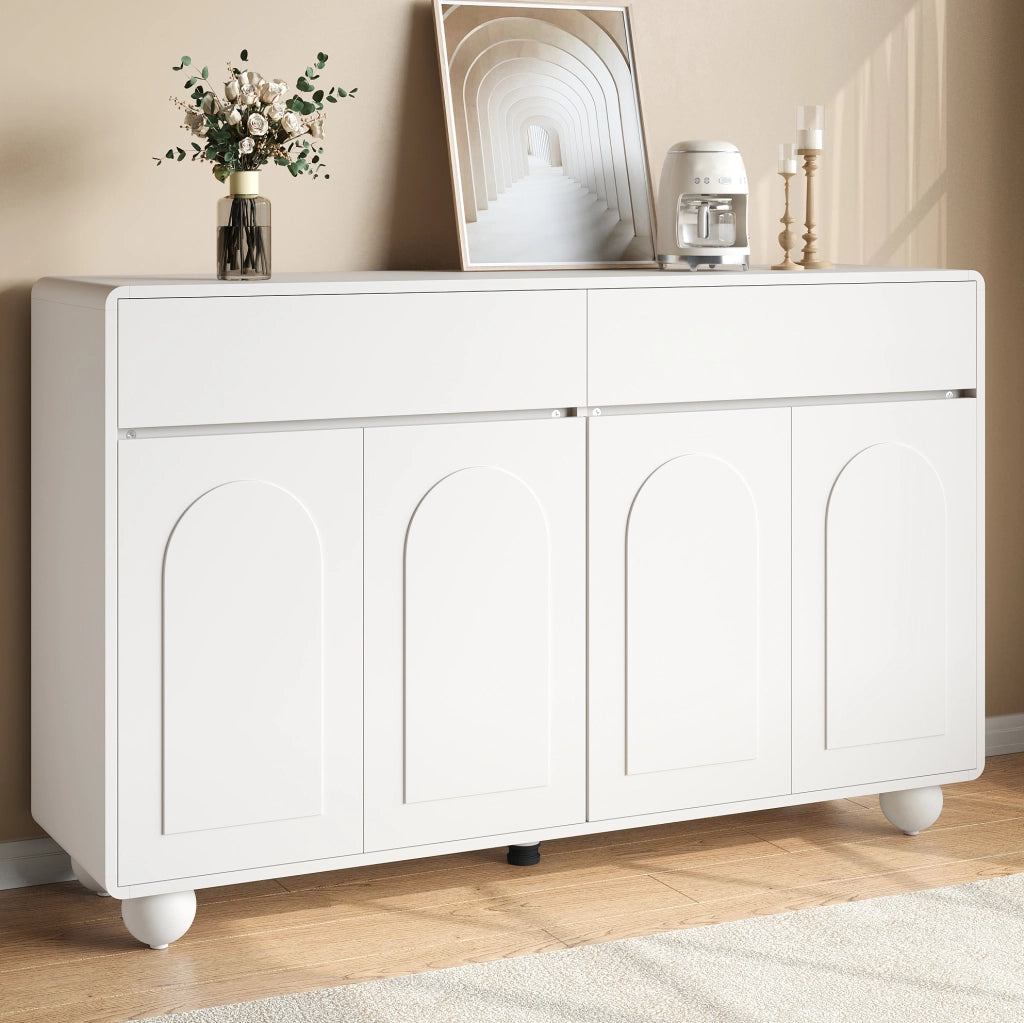 Sideboard 140x38x89 cm con 2 cassetti e 4 ante; MDF; bianco