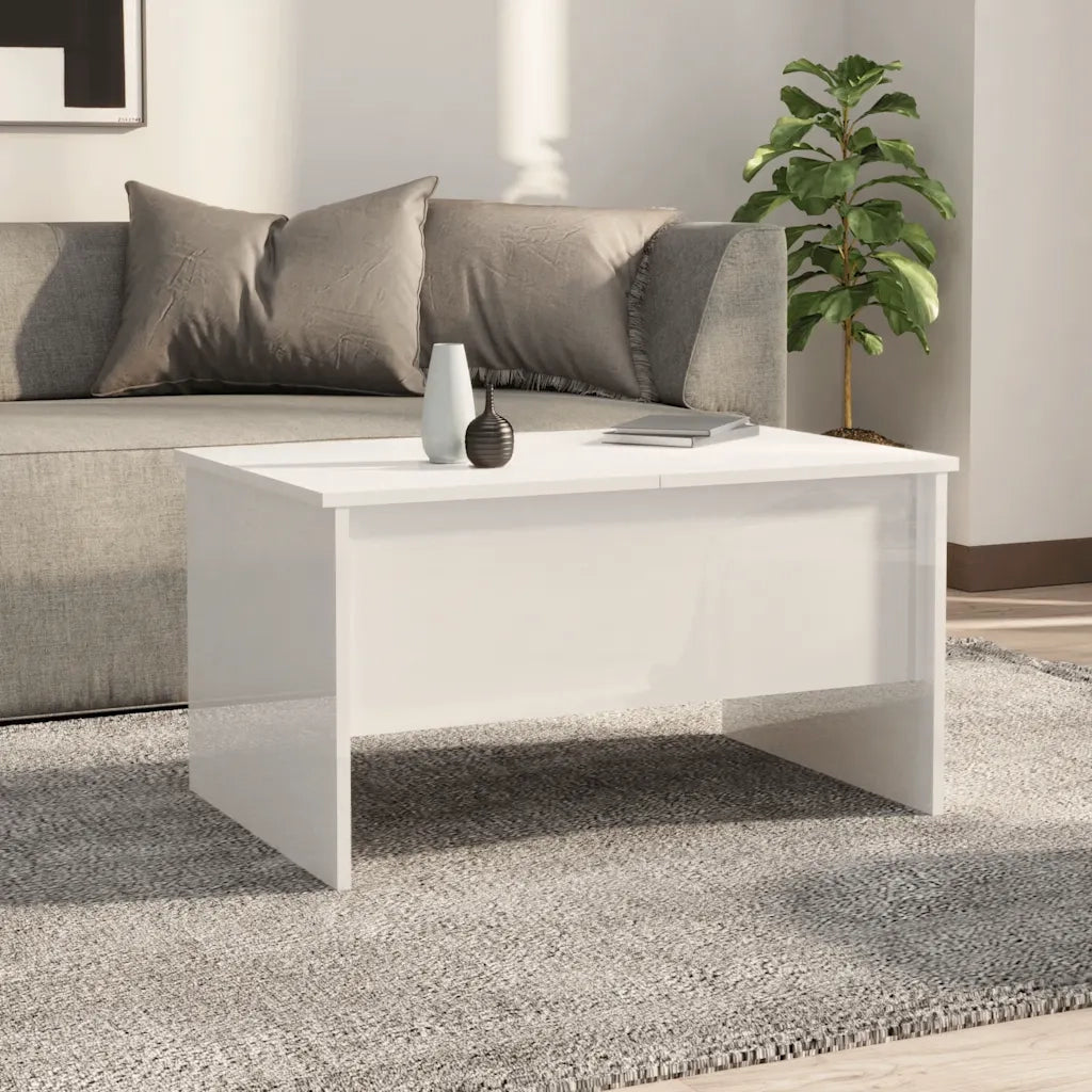 Tavolino Salotto Bianco Lucido 80x50x42,5 cm Legno Multistrato cod mxl 22700