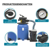 Filtro a sabbia per piscina, 250 W, serbatoio filtrante 14 l, pompa piscina autoadescante 10.000 l/h