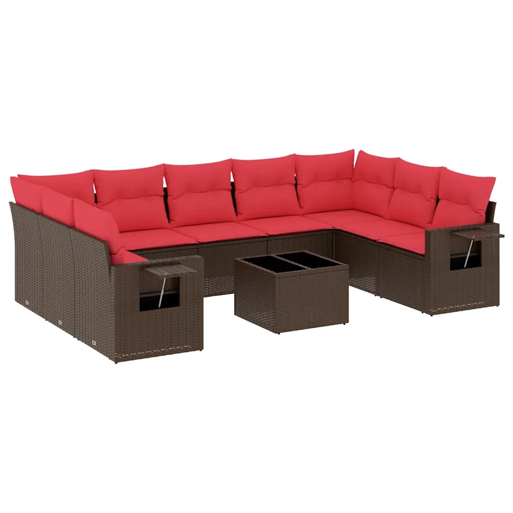 Set Divani da Giardino 10 pz con Cuscini Marrone in Polyrattan 3220613