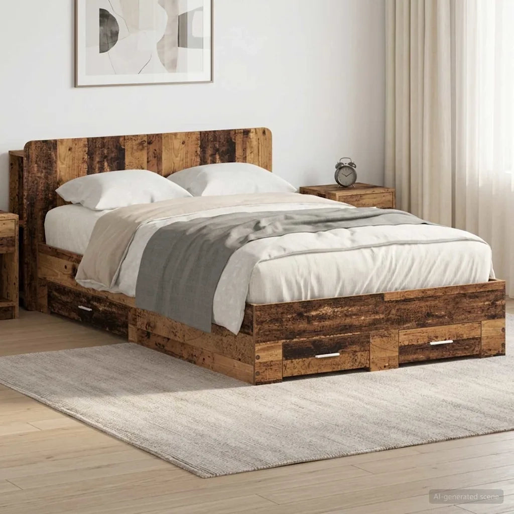 Telaio del letto con storage Legno antico 120 x 190 cm