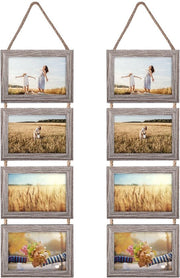 Set di cornice per foto rustica unica per decorazione di parete con 8 aperture e appendiporta in corda