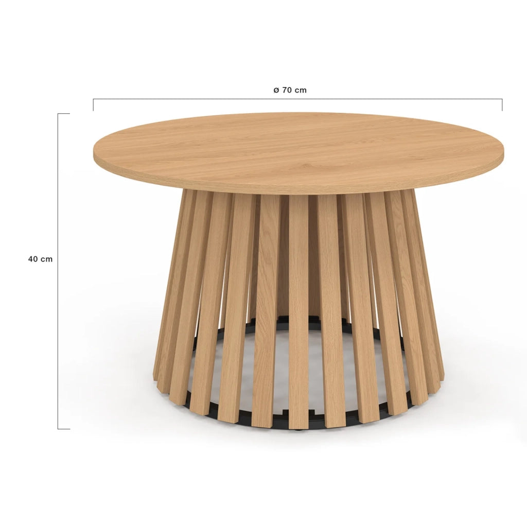 IDMarket - Tavolino rotondo CARMEN 70 cm con gambe a doghe in legno e piano in legno