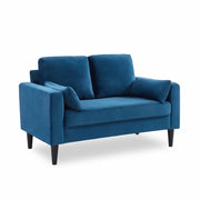 Divano in tessuto con gambe in legno, 2 posti, blu