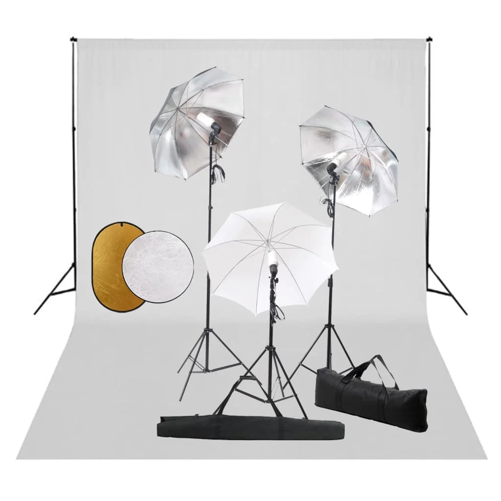 Kit professionale per studio fotografico con luci fondale e riflettore bianco 02_0001467