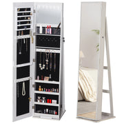 Specchio Portagioie da Terra a LED 15x15x61,75 cm con 4 Scaffali Struttura in Legno Bianco
