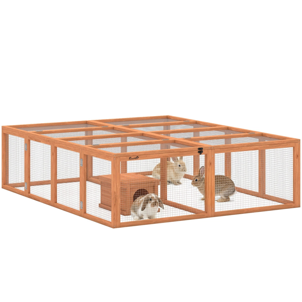 Gabbia per conigli in legno con 2 porte e casetta rifugio ¨C zephmum ¨C 180x150x48 cm arancione