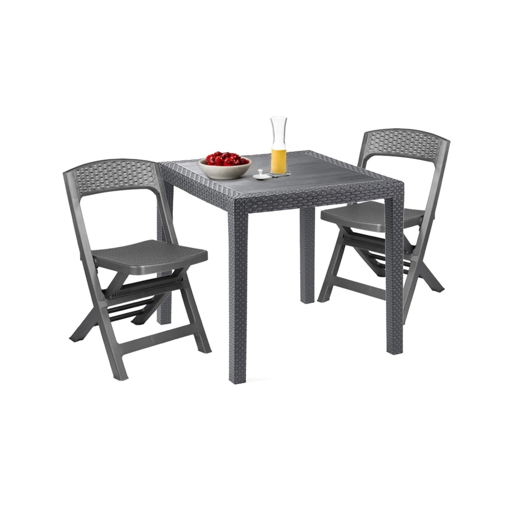 Set salotto da esterno Sanzeno, Salottino outdoor o indoor, Tavolo quadrato con 2 sedie pieghevoli, Made in Italy, Antracite