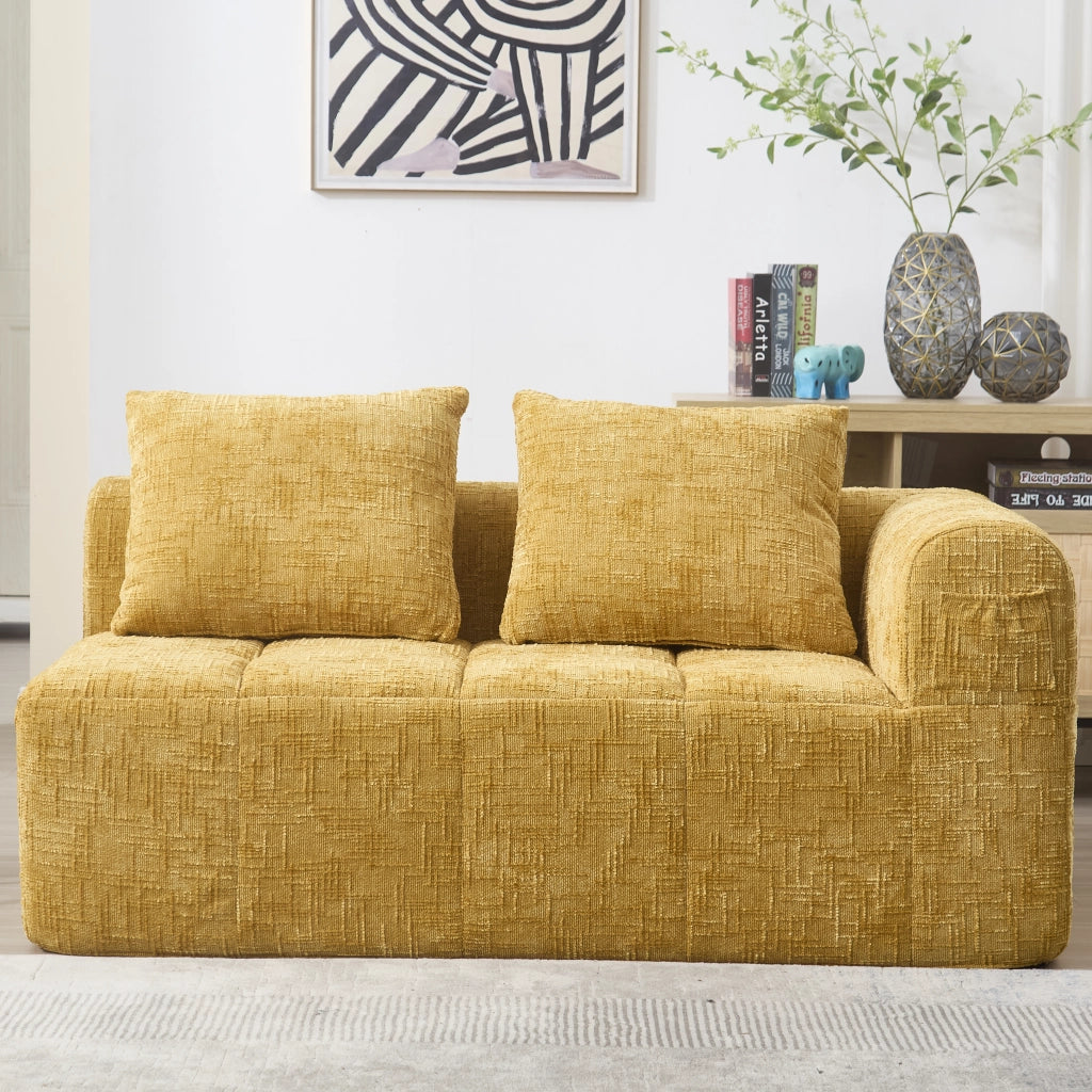 OKWISH Divano 2 Posti, Seduta Morbida con Tasche Laterali e Cuscino Incluso, Stile Chaise Longue, Ciniglia, Giallo