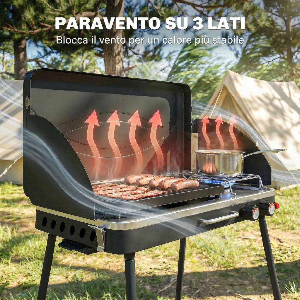 Barbecue a Gas 2 in 1 Portatile con Griglia e Fornello ¨C Zephmum ¨C 7KW Nero