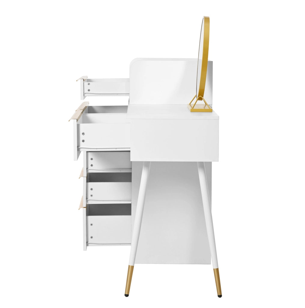 Toeletta 100x41.5x102 cm con specchio LED dimmerabile e 6 cassetti in truciolare bianco