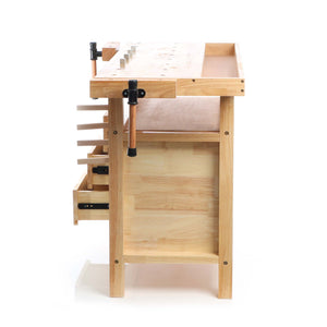 Banco da falegname in legno 126x50x84cm ganci e pinze di serraggio, cassetti e portaoggetti