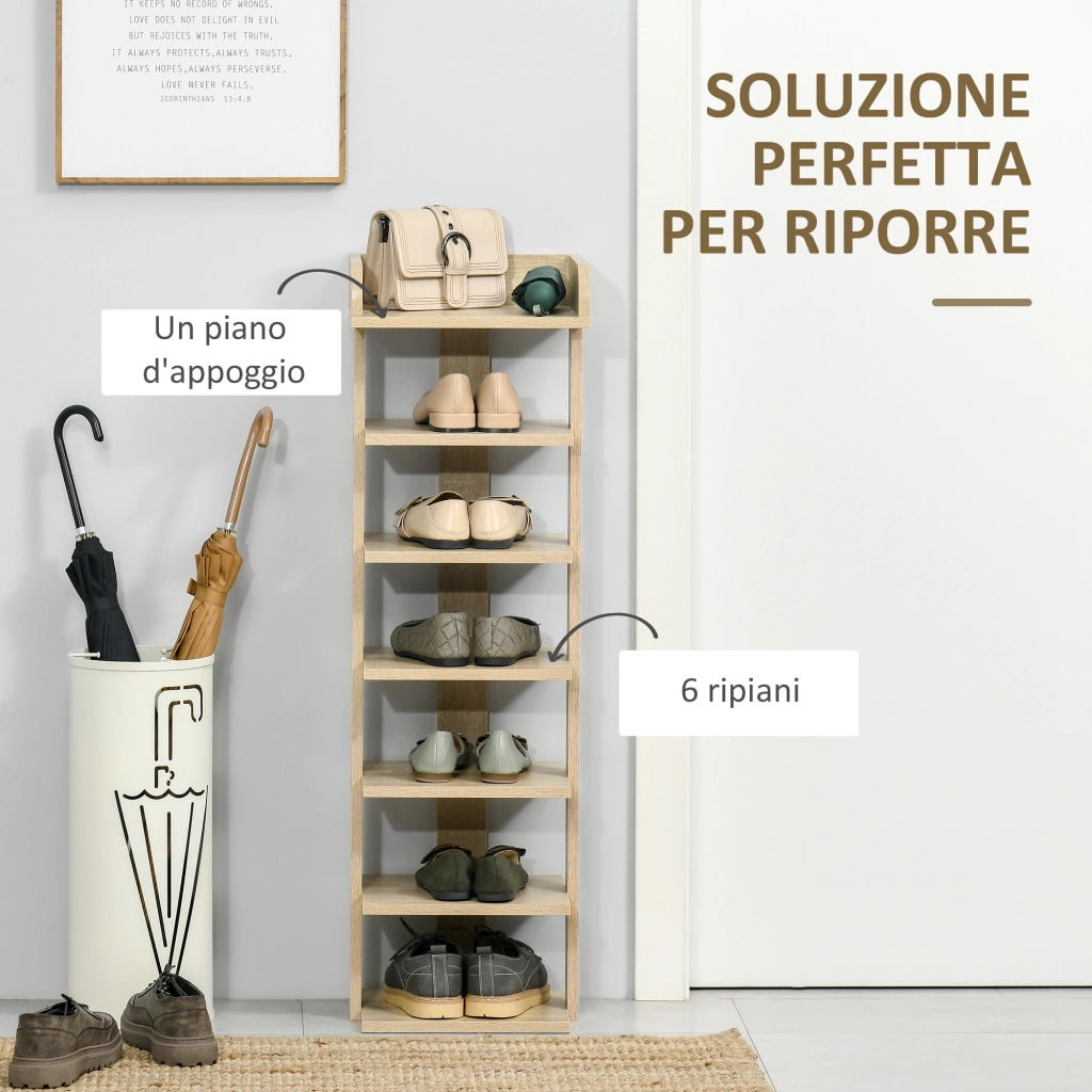 Mobile Scarpiera in Legno 6 Scarpe con Ripiano Porta Oggetti 32x30x104cm