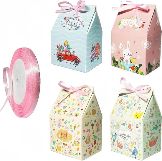 12 Scatole di Pasqua per Caramelle e Dolci - Confezione di Vacanza Primaverile in 3 Colori - Rosa, Blu, Giallo Giochi di Costruzione per Pasqua