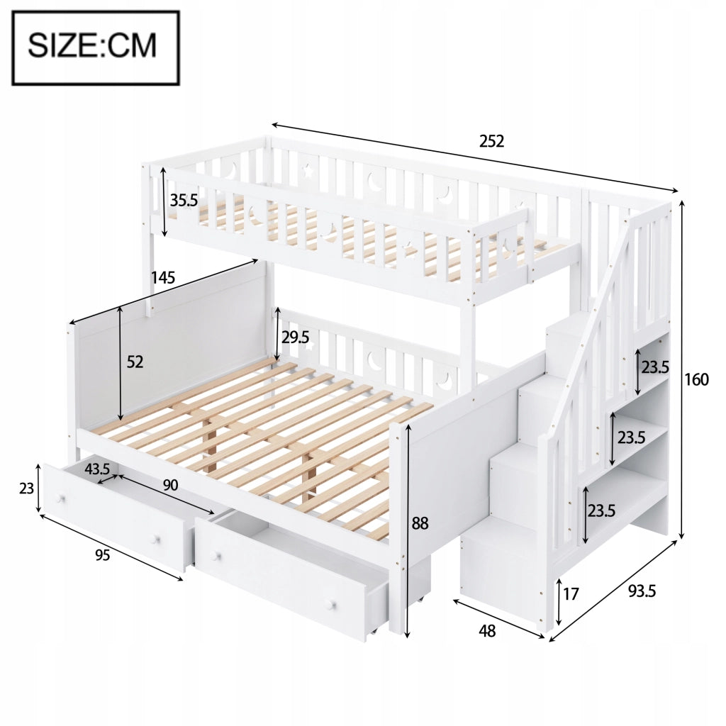 Letto a castello 90x200/140x200 - Xylo - Bianco con cassetti