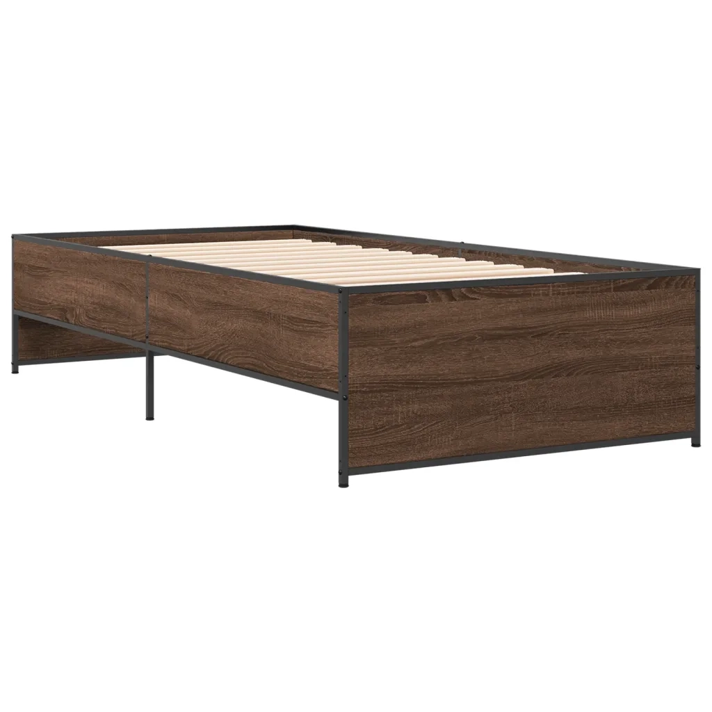 Giroletto-Struttura Letto Rovere Marrone 90x200 cm Legno Multistrato e Metallo 371582