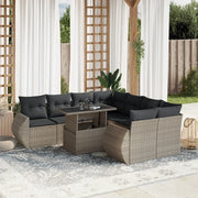 Set Divano da Giardino 9pz con Cuscini Grigio Chiaro Polyrattan