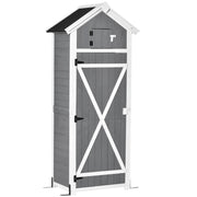 Armadio da giardino con porta e tavolo pieghevole impermeabile per esterno in legno grigio scuro 78×52.5×182 cm