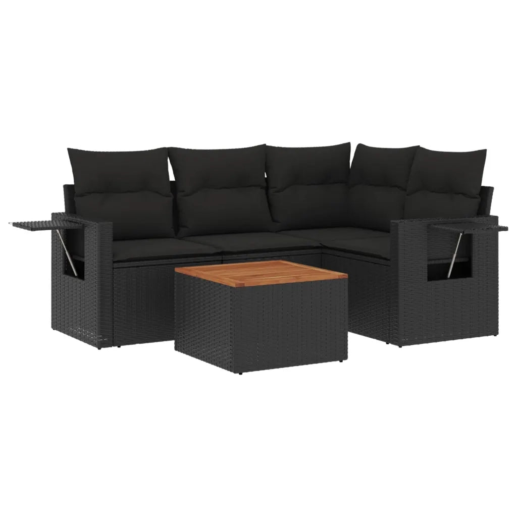 Set Divani da Giardino 5 pz con Cuscini in Polyrattan Nero 3256874