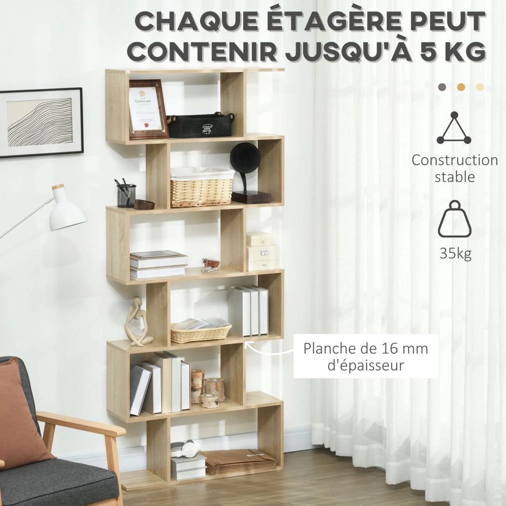 Libreria Zig Zag Design Moderno ¨C zephmum ¨C 80x23x192 cm 6 Livelli Colore Quercia Chiaro