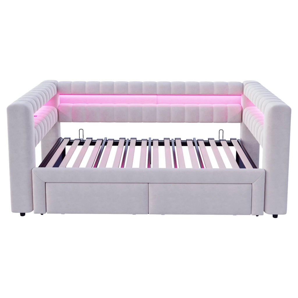 Divano letto 90x190 cm estraibile con cassetti in velluto grigio chiaro