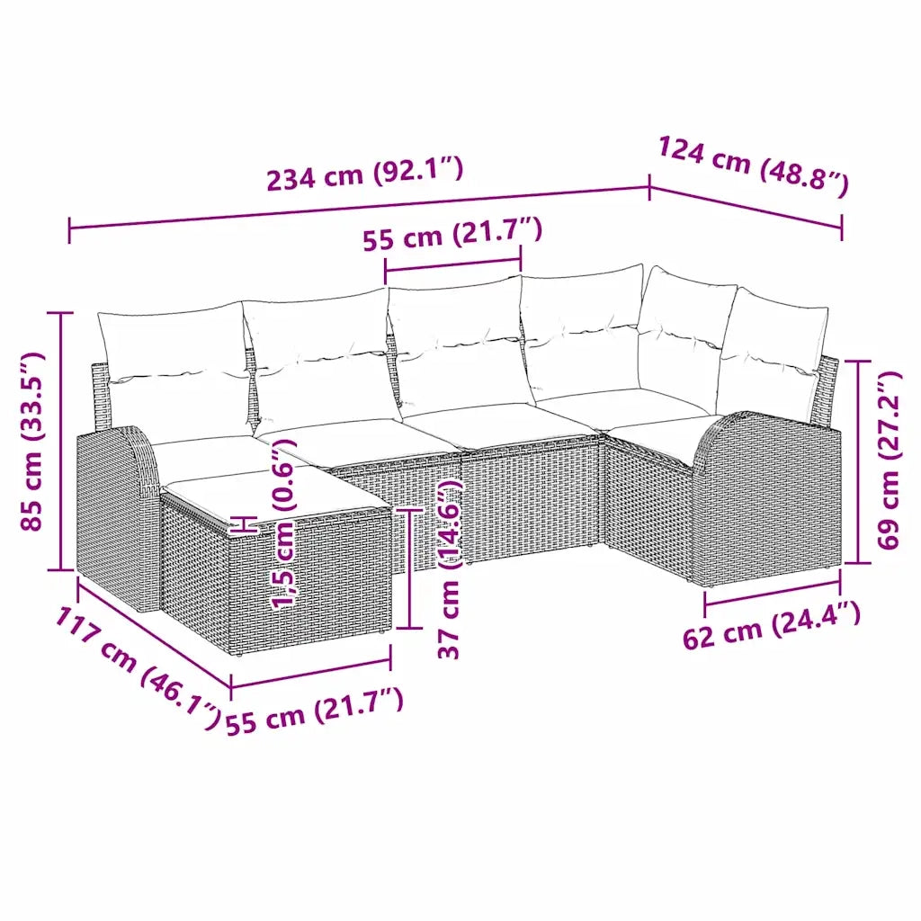 Set Divano da Giardino 6 pcs Nero polyrattan 3346107