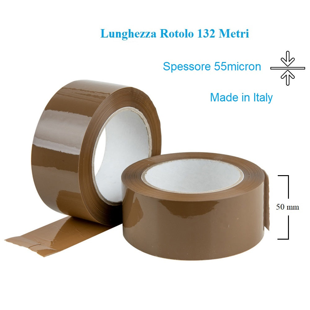 6 Rotoli di Nastro Avana 50mm x 132 Mt. Nastro per Imballaggi Marrone Resistente
