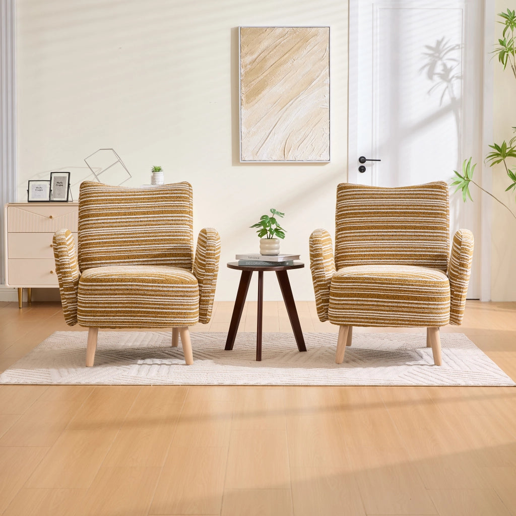 Poltrona da Lettura con Tasca Laterale Comfort Ergonomico Gambe in Legno Massello in Bouclé Giallo Senape