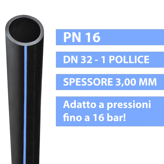 TUBO POLIETILENE PN 16 ALTA DENSITA' 100 METRI/DN 32