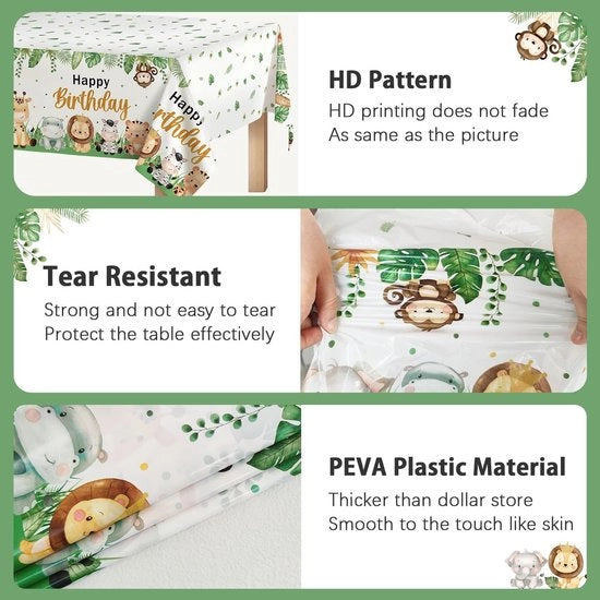 Tavolino da festa Jungle - Decorazione da tavola - Tavolino da festa per compleanni - Rettilineo 137 x 274 cm - Plastica - Set di 2 pezzi - Tavolino da festa