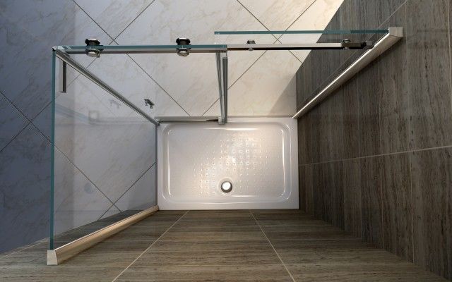 Box Doccia in Cristallo 8 MM Due Lati Fisso piu' Porta Scorrevole - Misura: 80 x 130 x h195