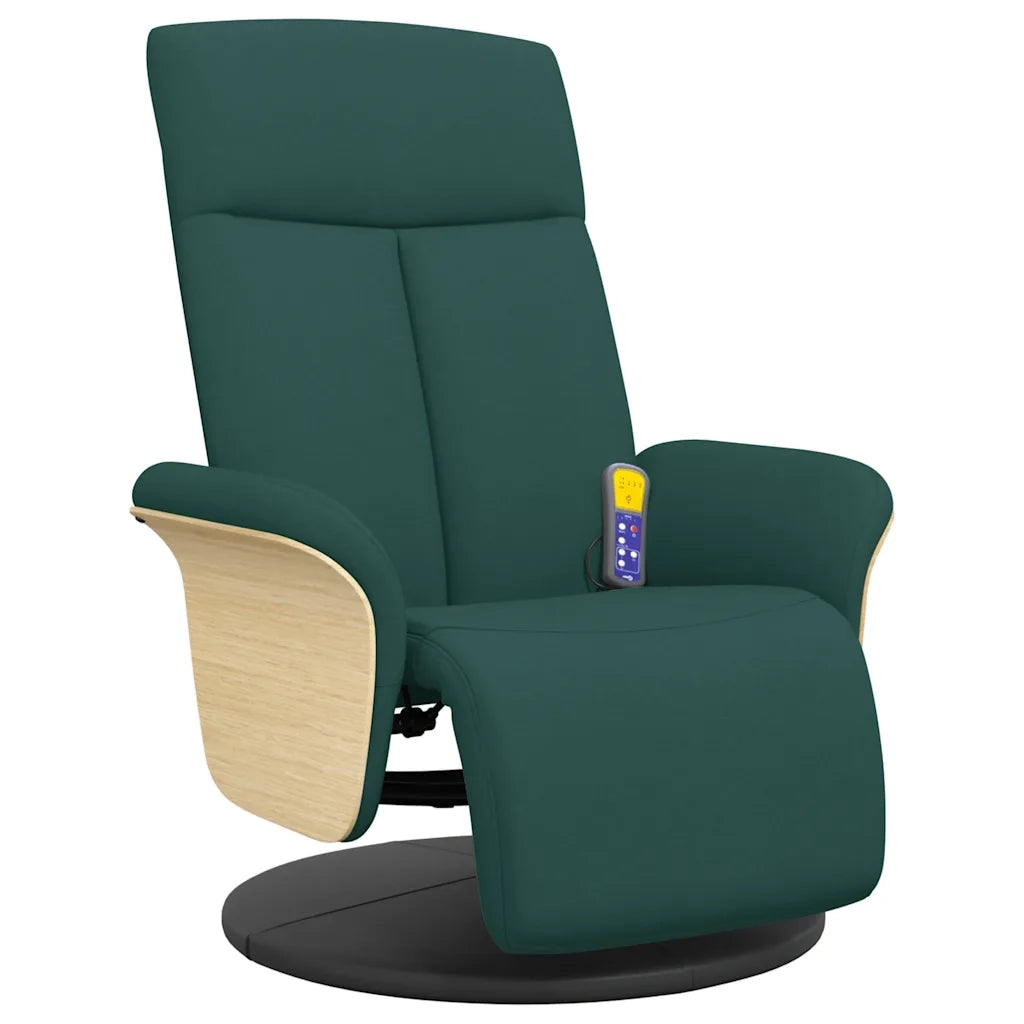 Divano Sedia-Poltrona Reclinabile Massaggio Poggiapiedi Verde Scuro Tessuto 517403