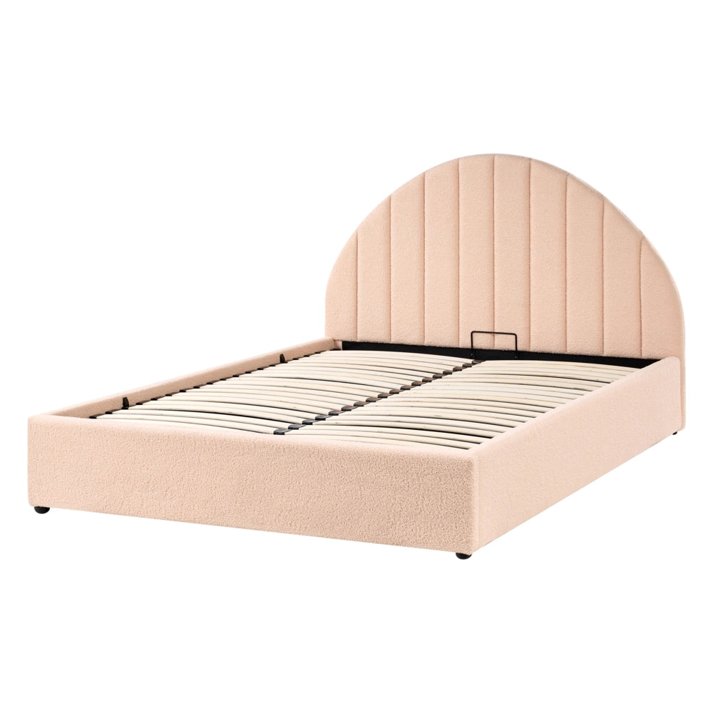 Letto minimalista con contenitore 140 x 200 cm in bouclé stile moderno con testiera rosa pesca